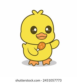 Cartoon cute duck eating fried chicken Vector Illustration,Animals,Food And Drink.