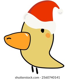 Cartoon Cute duck of a Face with Christmas Hat