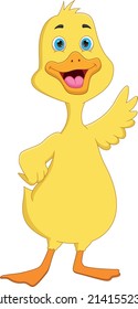 cartoon cute duck waving on white background