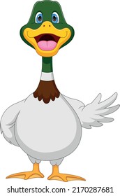 cartoon cute duck waving on white background