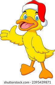 Cartoon cute duckling with santa hat