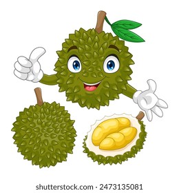 Cartoon cute durian fruit giving thumbs up