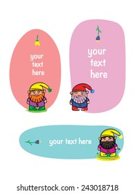 cartoon cute dwarves standing on the background color strips for text where you can write your text