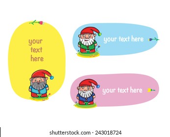 cartoon cute dwarves standing on the background color strips for text where you can write your text