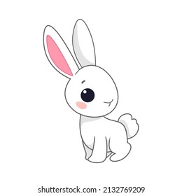 Cartoon cute easter bunny sitting. Hare kid drawing. spring easter holiday. Vector illustration of an animal character in a cartoon childish style. Isolated clipart on white background.