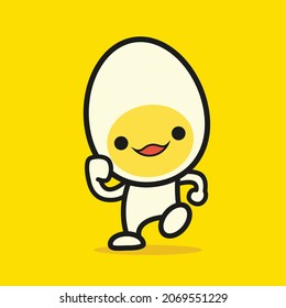 Cartoon cute egg jogging. Running egg character in yellow background. Vector mascot