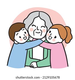 Cartoon Cute Elderly Woman Hugging Girl Stock Vector (Royalty Free ...