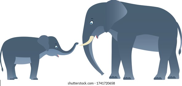 cartoon cute elephant and baby elephant are talking