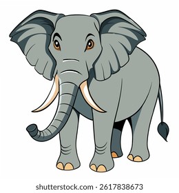 Desenho animado elefante bonito isolado no fundo branco. Vista frontal. Ilustração vetorial para crianças