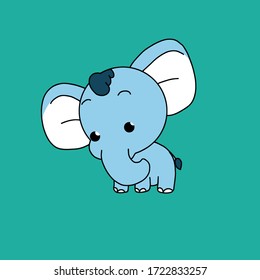 Cartoon cute elephant on green background.Vector illustration