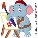 Cartoon cute elephant painting with brush