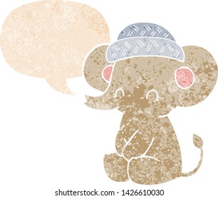 dibujos animados lindo elefante con burbuja de habla en un estilo retro angustiado estilo texturizado