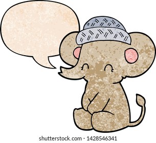 cartoon cute elephant with speech bubble in retro texture style