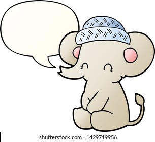 cartoon cute elephant with speech bubble in smooth gradient style