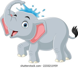 Cartoon cute elephant spraying water