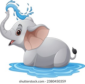 Cartoon cute elephant spraying water