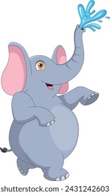 Cartoon cute Elephant Spraying Water