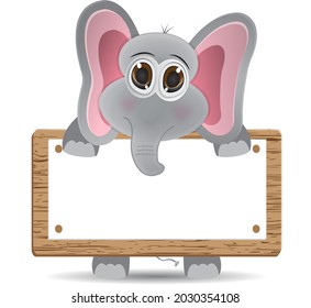 cartoon cute elephant standing holding text banner