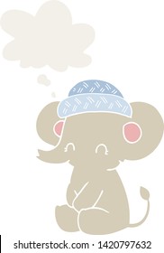 cartoon cute elephant with thought bubble in retro style