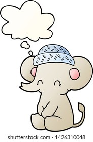 dibujos animados lindo elefante con burbuja de pensamiento en un estilo de gradiente suave