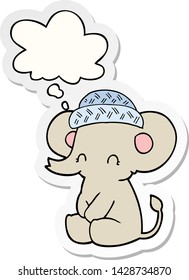 cartoon cute elephant with thought bubble as a printed sticker