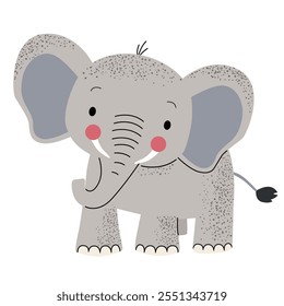Cartoon cute elephant. Wild hand drawn animals. Childish illustration. Kids style 