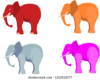 cartoon cute elephants colored vector illustration