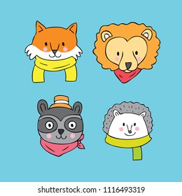 Cartoon cute face animals vector.