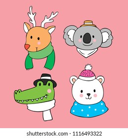 Cartoon cute face animals vector.