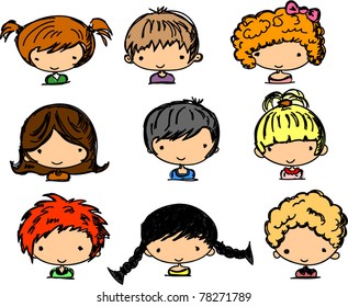 Cartoon cute faces of children