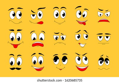 Cartoon Cute Faces Yellow Background Vector Stock Vector (Royalty Free ...