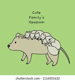 Cartoon Cute Family Opossum Vector.