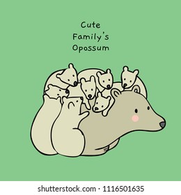 Cartoon Cute Family Opossum Vector.