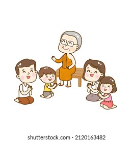 Cartoon Cute Family and Thai Monk Character .