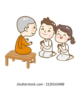 Cartoon Cute Family and Thai Monk Character .