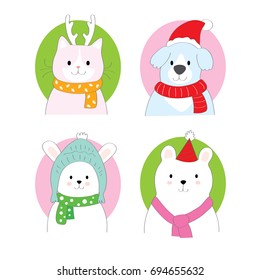 Cartoon cute fancy animals Christmas vector.