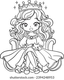 Cartoon cute fantasy princess beautiful coloring lines
