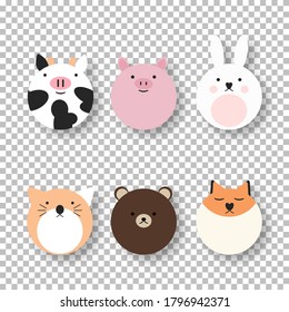 Cartoon cute farm animal collection. Animals pattern isolated vector illustration. Comic character. Funny baby set.
