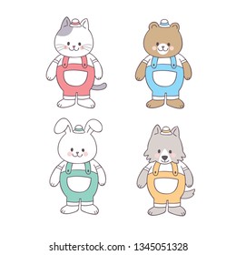Cartoon cute farmer animals vector.