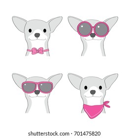 Cartoon cute fashion Chihuahua vector set.