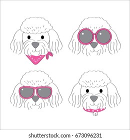 Cartoon cute fashion white poodle vector.