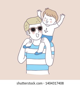 Cartoon cute father and boy vector.
