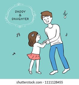 Cartoon cute father and daughter dancing together vector.