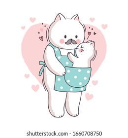 Cartoon cute Father's day, Father love baby cat vector.