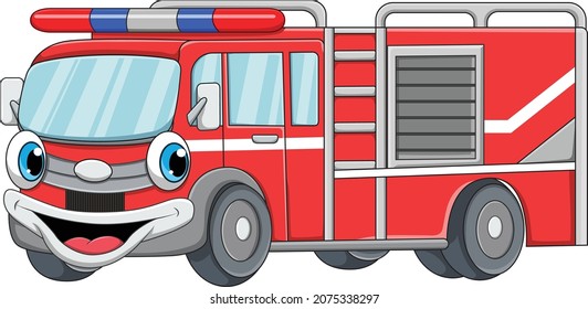 Cartoon Cute Firefighter Truck Mascot