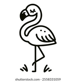 cartoon cute flamingo bird animal wild nature doodle hand drawn vector illustration template design