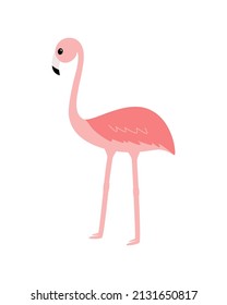 Cartoon Cute Flamingo Kawaii. Vector Illustration Of Tropical Animal Isolated On White