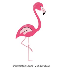 Flamingo fofo dos desenhos animados. Savana, pássaro africano. Ilustração de crianças. Estilo infantil 