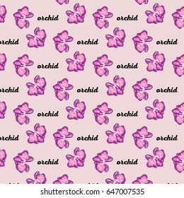 Cartoon cute floral pattern background with orchids flowers