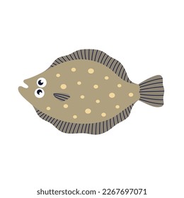 cartoon cute flounder or flatfish type of fish, flat vector illustration isolated on white background